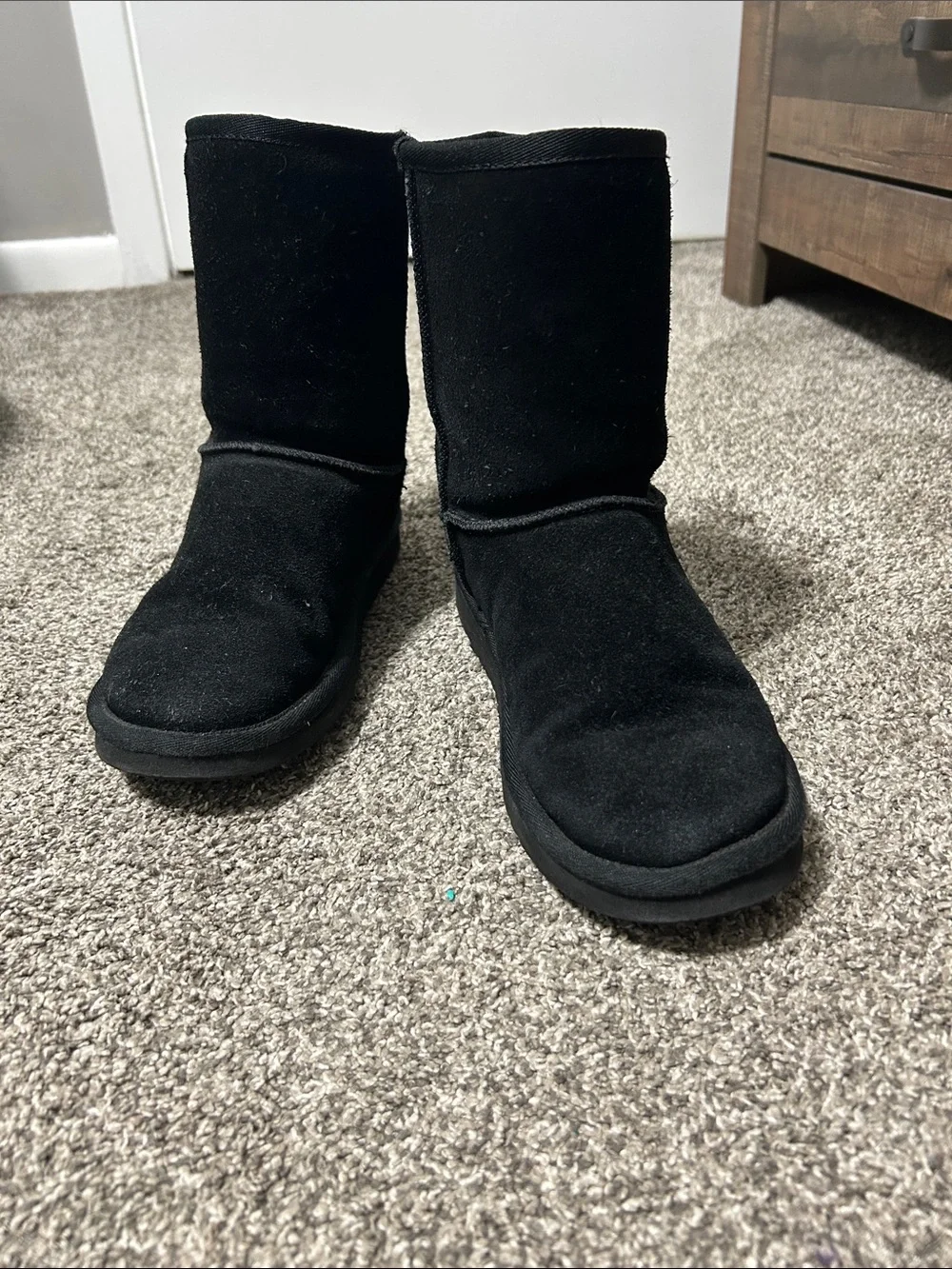 UGG Black Suede Short Boot - Classic Logo Heel